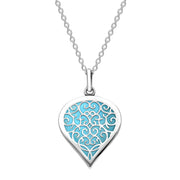 Sterling Silver Turquoise Flore Filigree Medium Heart Necklace. P3630.