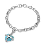 Sterling Silver Turquoise Medium Cross Heart Charm Bracelet, B1210