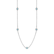 Sterling Silver Turquoise Star Link Disc Chain Necklace, N744.