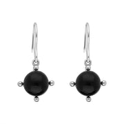 Sterling Silver Whitby Jet 8mm Bead Four Claw Drop Earrings E1502