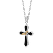 Sterling Silver Whitby Jet 9ct Yellow Gold Bat Cross Necklace