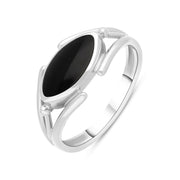 Sterling Silver Whitby Jet Marquise Open Shank Ring, R1248
