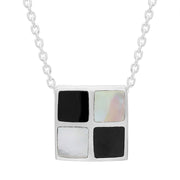 Sterling Silver Whitby Jet Mother of Pearl Square Necklace D P1294.