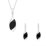 Sterling Silver Whitby Jet Offset Marquise Two Piece Set S287