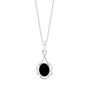 Sterling Silver Whitby Jet Oval Frill Edge Necklace D