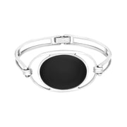 Sterling Silver Whitby Jet Oval Hinged Bangle D, B669.