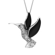 Sterling Silver Whitby Jet Small Hummingbird Pendant Necklace, P2476.