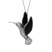 Sterling Silver Whitby Jet Small Hummingbird Pendant Necklace