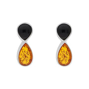 Sterling Silver Whitby Jet Amber Circle Drop Earrings E2562