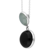 Sterling Silver Whitby Jet Aquamarine Two Stone Drop Necklace D