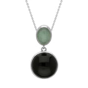 Sterling Silver Whitby Jet Aquamarine Two Stone Drop Necklace, PUNQ0001389.