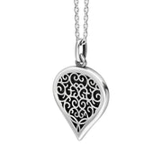 Sterling Silver Whitby Jet Flore Filigree Medium Heart Necklace. P3630._2