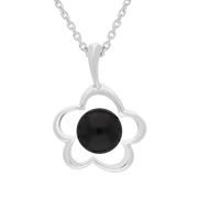 Sterling Silver Whitby Jet Flower Necklace