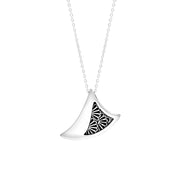 Sterling Silver Whitby Jet Gothic Filigree Fan Pendant Necklace, P2043
