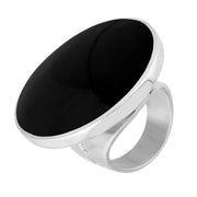 Sterling Silver Whitby Jet Hallmark Large Round Ring, R611_FH.
