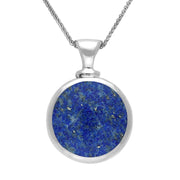 Sterling Silver Whitby Jet Lapis Lazuli Double Sided Round Dinky Fob Necklace, P218.