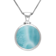 Sterling Silver Whitby Jet Larimar Double Sided Round Dinky Fob Necklace, P218.
