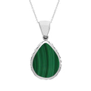 Sterling Silver Whitby Jet Malachite Double Sided Celtic Edge Pear Cut Fob Necklace, P410.