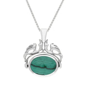 Sterling Silver Whitby Jet Malachite Double Sided Oval Swivel Fob Necklace, P104_4.