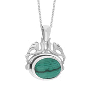 Sterling Silver Whitby Jet Malachite Double Sided Oval Swivel Fob Necklace, P104_4_3.