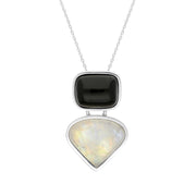 Sterling Silver Whitby Jet Moonstone Cushion Two Stone Necklace, PUNQ0000473.