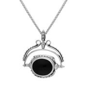 Sterling Silver Whitby Jet Mother Of Pearl Blue John Swivel Fob Necklace, P036.
