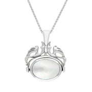 Sterling Silver Whitby Jet Mother Of Pearl Double Sided Oval Swivel Fob Necklace, P104_4.