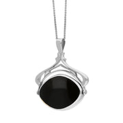 Sterling Silver Whitby Jet Mother Of Pearl Marquise Swivel Fob Necklace