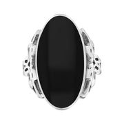Sterling Silver Whitby Jet Oval Carved Side Ring