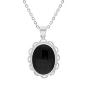 Sterling Silver Whitby Jet Oval Rope Frill Necklace, P682.