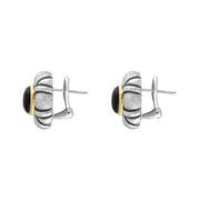 Sterling Silver Whitby Jet Round Banded Omega Clip Earrings D