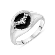 Sterling Silver Whitby Jet Round Bat Ring R1259
