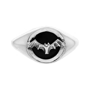 Sterling Silver Whitby Jet Round Bat Ring