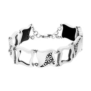 Sterling Silver Whitby Jet Square Filigree Cut Out Bracelet, B863.