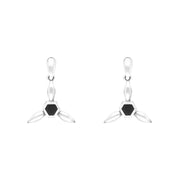 Sterling Silver Whitby Jet Tri Leaf Drop Earrings D, P3081.