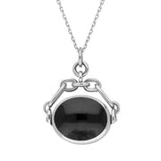 Sterling Silver Whitby Jet Turquoise Double Sided Swivel Fob Necklace, P209_2.