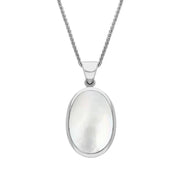 Sterling Silver Whitby Jet White Mother Of Pearl Small Double Sided Fob Necklace, P832.