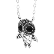Sterling Silver Whitby Jet Owl Necklace