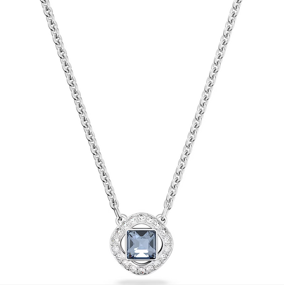 Swarovski Angelic Rhodium Plated Square Cut Blue Crystal Necklace, 5662142