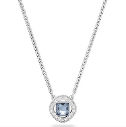 Swarovski Angelic Rhodium Plated Square Cut Blue Crystal Necklace, 5662142