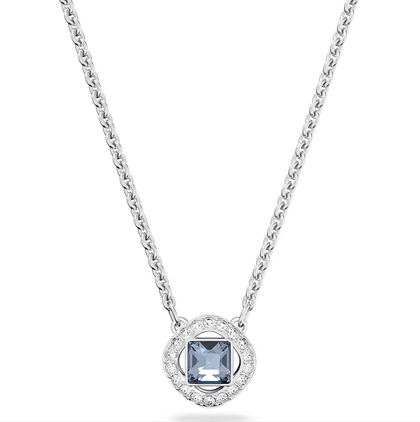 Swarovski Angelic Rhodium Plated Square Cut Blue Crystal Necklace, 5662142