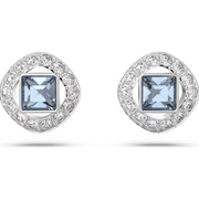Swarovski Angelic Rhodium Plated Square Cut Blue Crystal Stud Earrings, 5662143