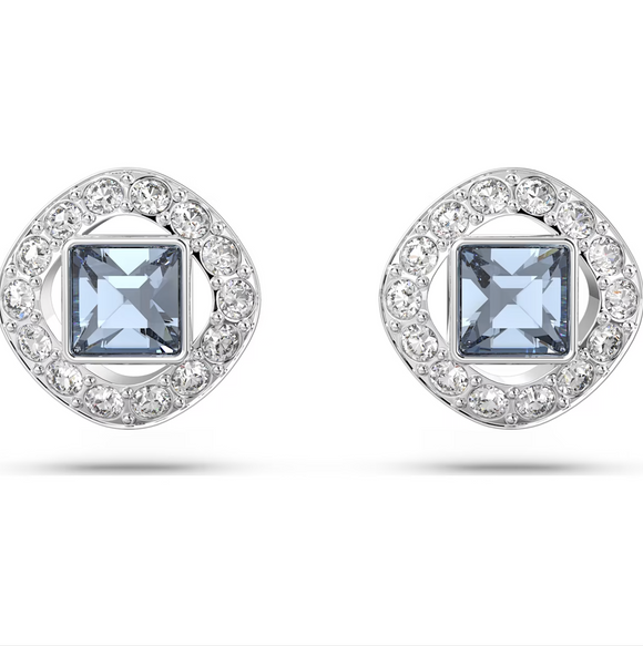 Swarovski Angelic Rhodium Plated Square Cut Blue Crystal Stud Earrings, 5662143