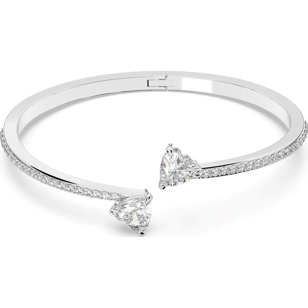Swarovski Attract Rhodium Plated White Crystal Heart Bangle, 5535289