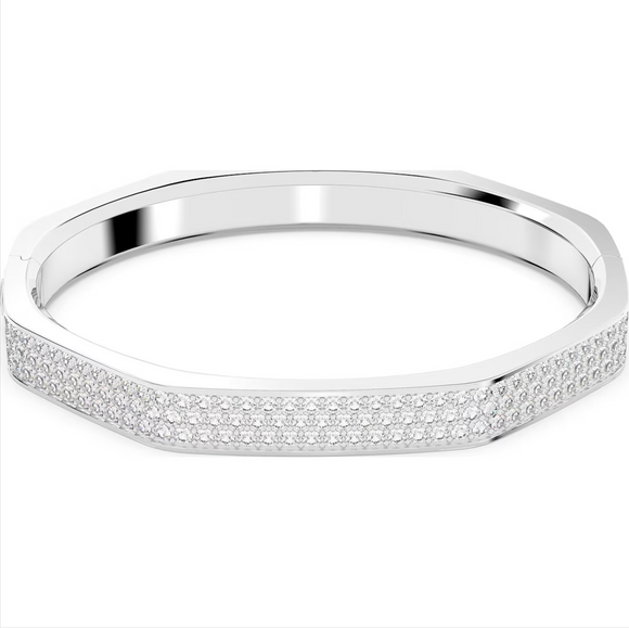 Swarovski Dextera Rhodium Plated Large Octagon White Crystal Bangle, 5655625