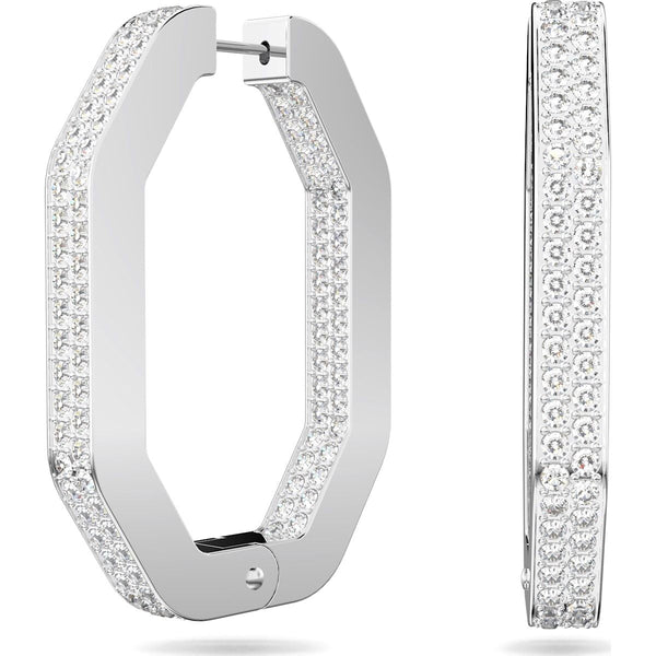 Swarovski Dextera Rhodium Plated White Crystal Links Hoop Earrings, 5639099