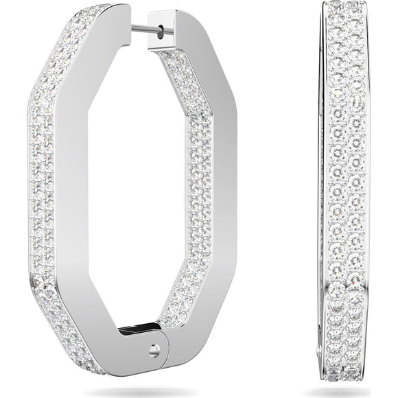 Swarovski Dextera Rhodium Plated White Crystal Links Hoop Earrings, 5639099