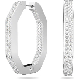 Swarovski Dextera Rhodium Plated White Crystal Links Hoop Earrings, 5639099