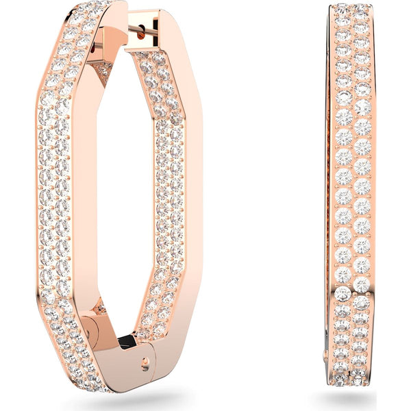 Swarovski Dextera Rose Gold Tone Plated Large White Crystal Octagon Hoop Earrings, 5634992