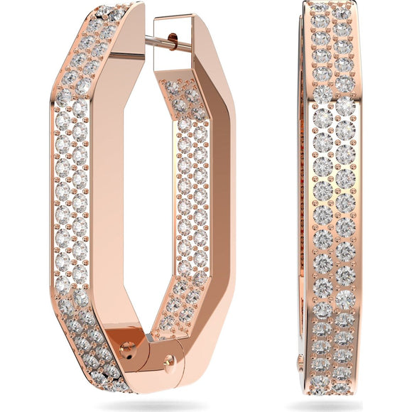 Swarovski Dextera Rose Gold Tone Plated Medium White Crystal Octagon Hoop Earrings, 5634991